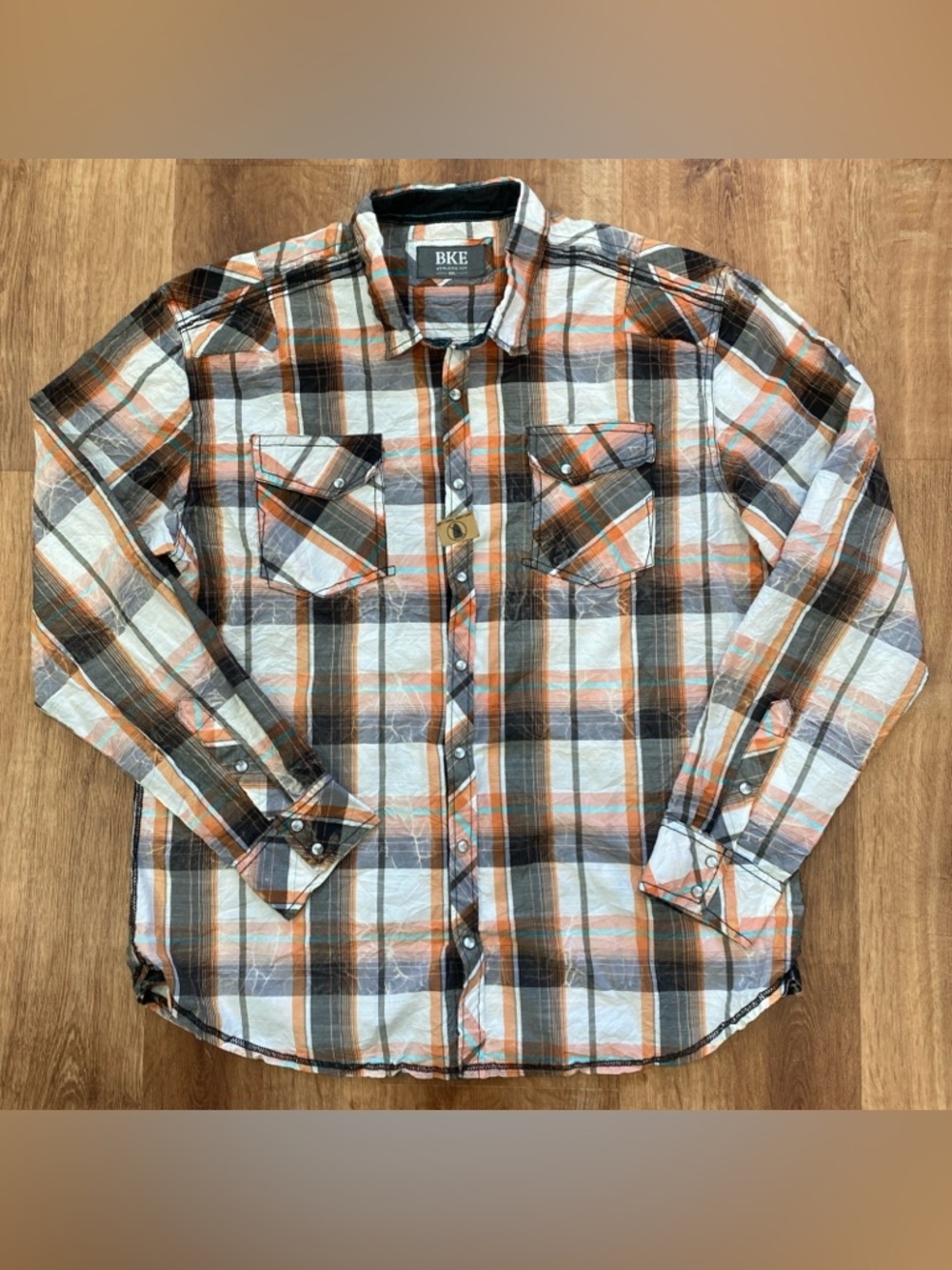 BKE Pearl Snap Shirt Mens XXL Athletic Fit Long Sleeve Western Cowboy Orange
